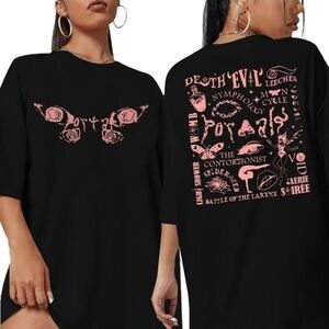 Crancious Butterflies Black and Pink Graphic T-Shirt Size XXL